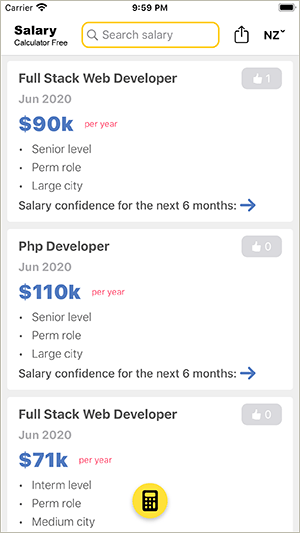 The Share Salary UI of Salary Calculator Plus
